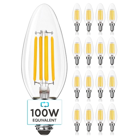 B11 LED Light Bulbs 7W (100W Equivalent) 800LM 3000K Soft White Dimmable E12 Candelabra Base 16-Pack